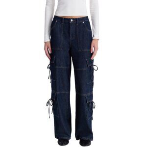 No Boundaries Women’s Cargo Jeans Size 0 Bow Detail 30.5” Inseam High Rise